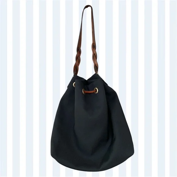 Classic Dooney & Bourke Nylon Drawstring Black and Red Interior Bucket Bag EUC - Picture 3 of 9